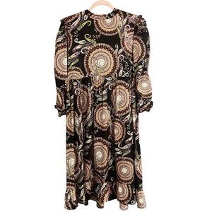 Exhibit Black Soho Paisley Plus Size Long Sleeve Boho Dress Sz 22 Boho Retro